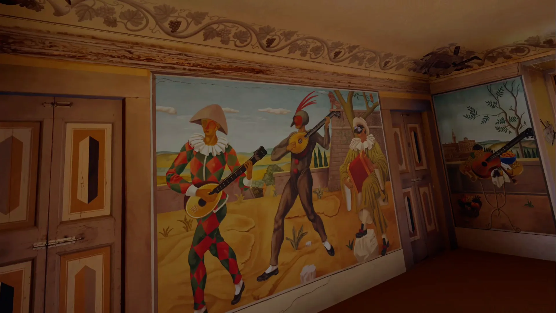 Dettaglio del grande affresco nello studiolo di Montegufoni