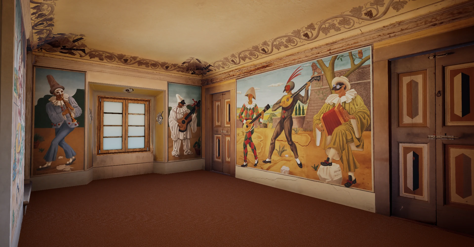 Ricostruzione della Sala delle Maschere di Montegufoni